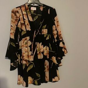floral flowy bell sleeve dress